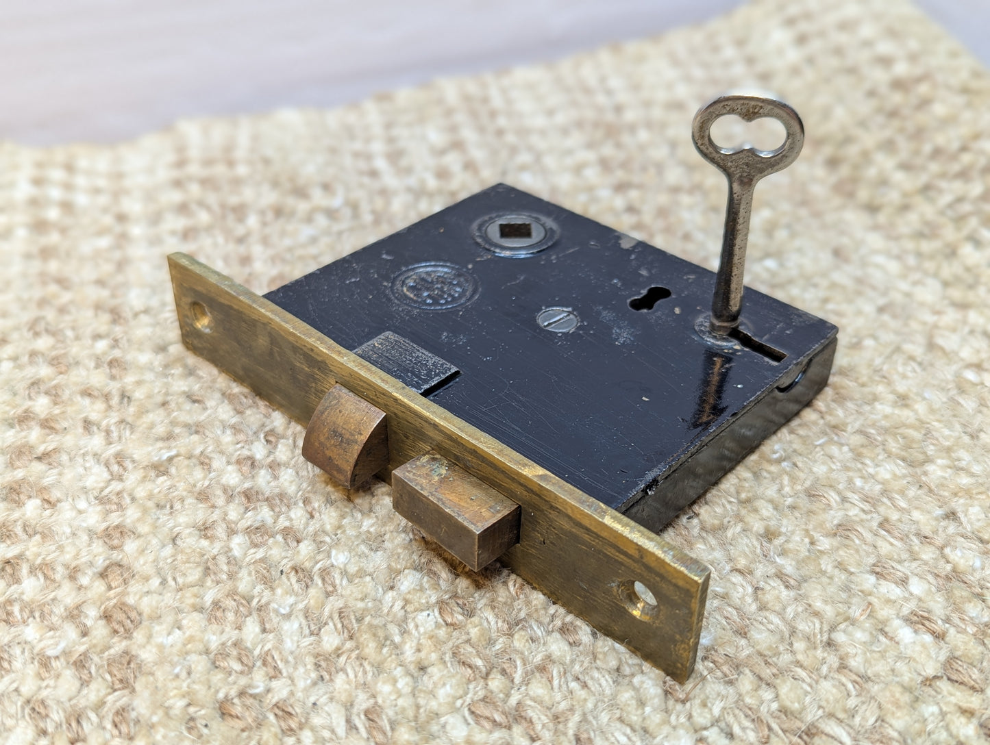Antique RH Co. Interior Mortise Lock Door Hardware #0254 with Key