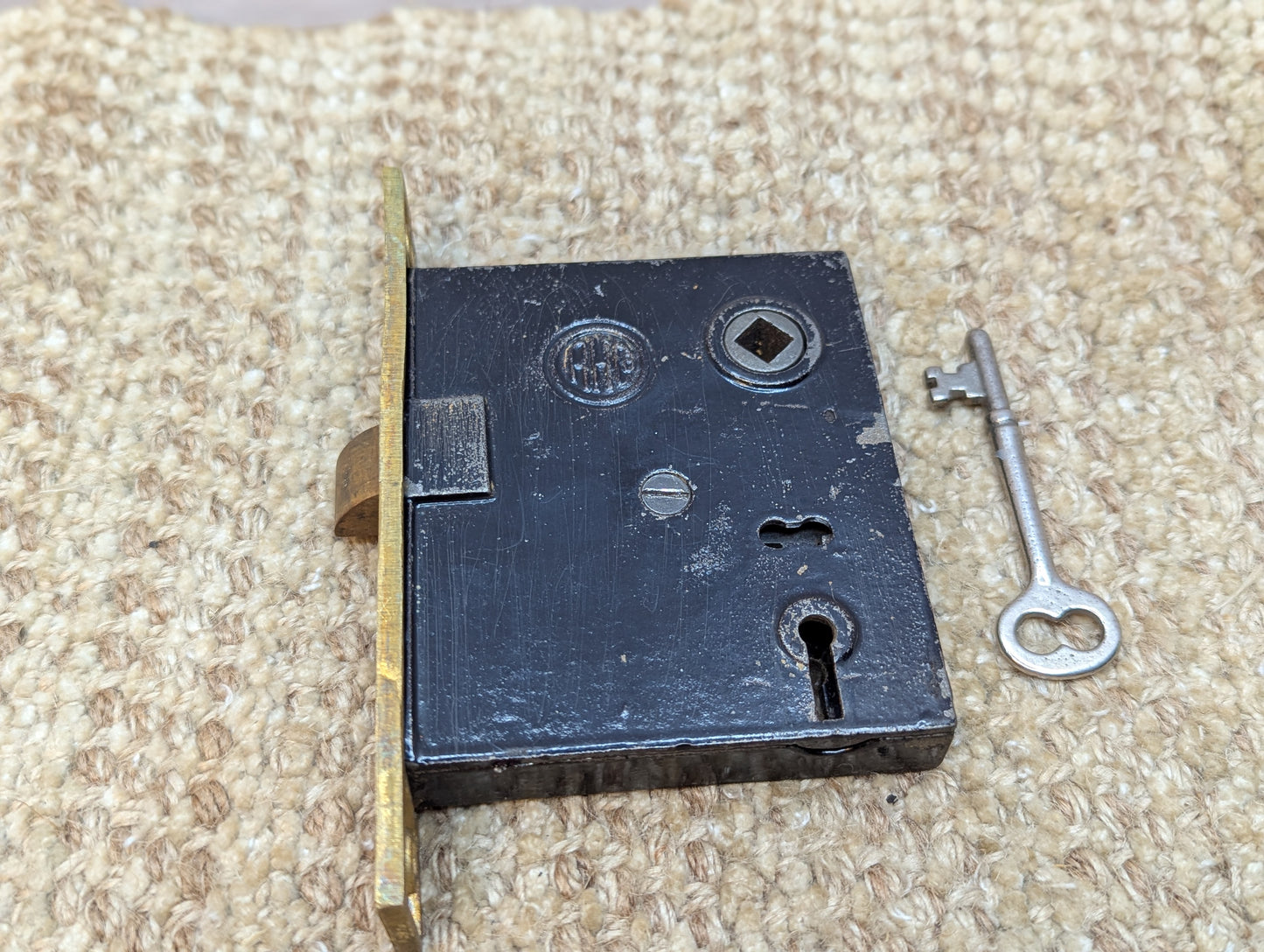 Antique RH Co. Interior Mortise Lock Door Hardware #0254 with Key