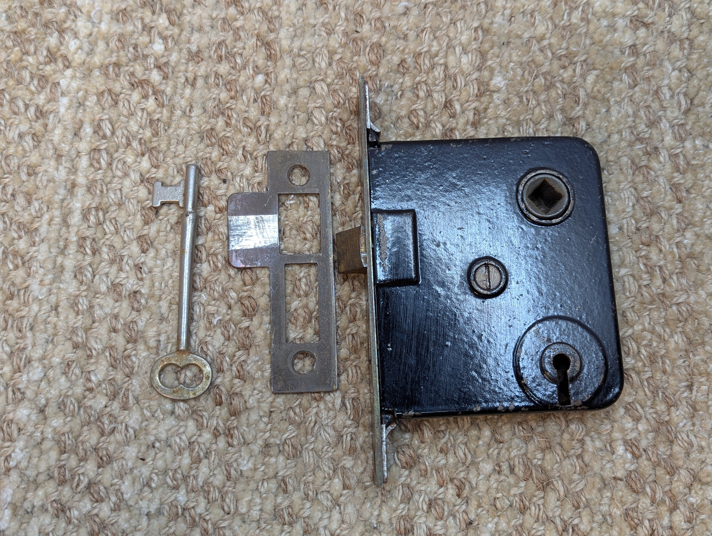 Antique Interior Mortise Lock Door Hardware #7 A W/Strike Plate and Key