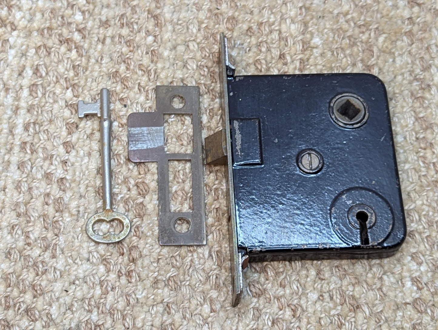 Antique Interior Mortise Lock Door Hardware #7 A W/Strike Plate and Key