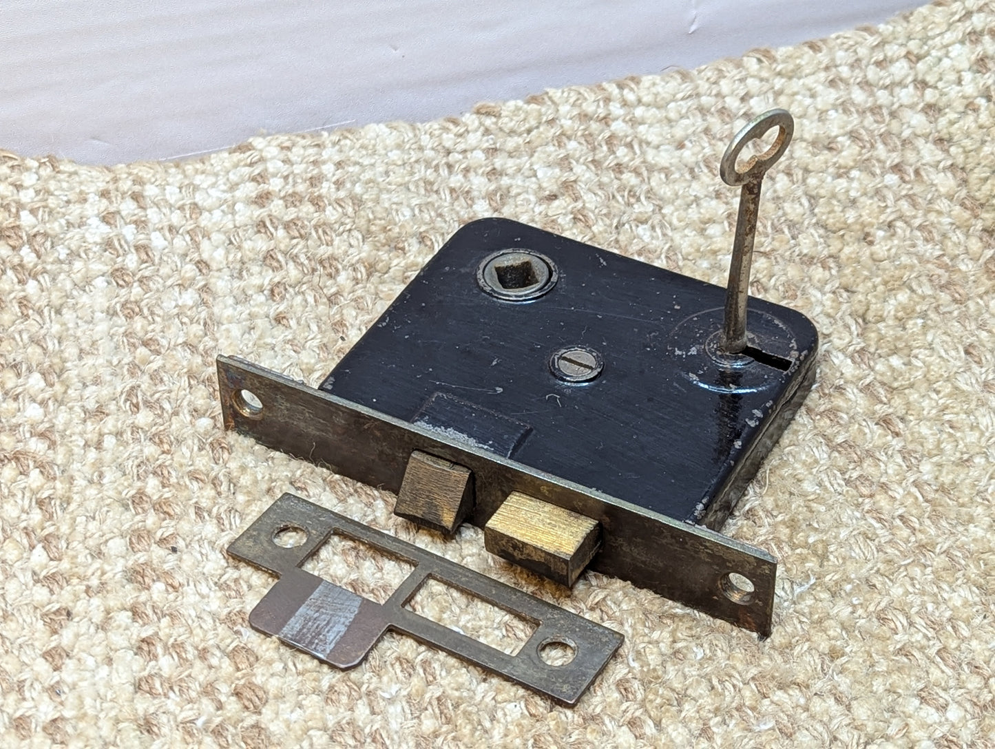 Antique Interior Mortise Lock Door Hardware #7 A W/Strike Plate and Key
