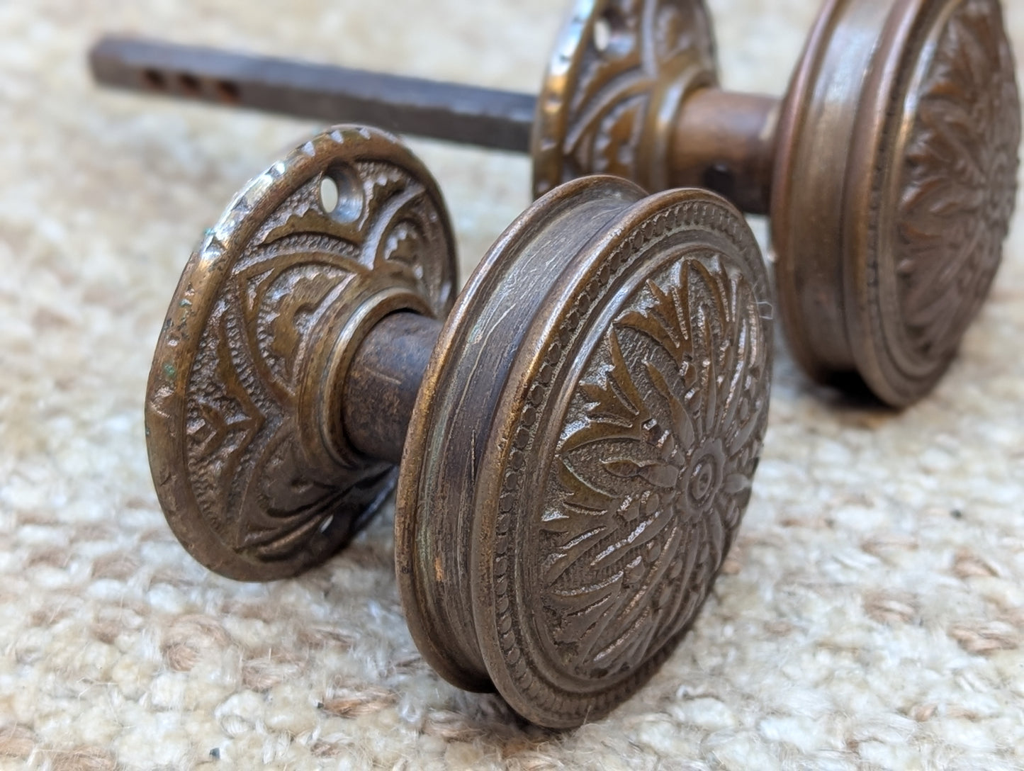 Antique Hopkins & Dickson Mfg. Co Lock #225, Bronze Door Knobs and Rosettes Circa 1879