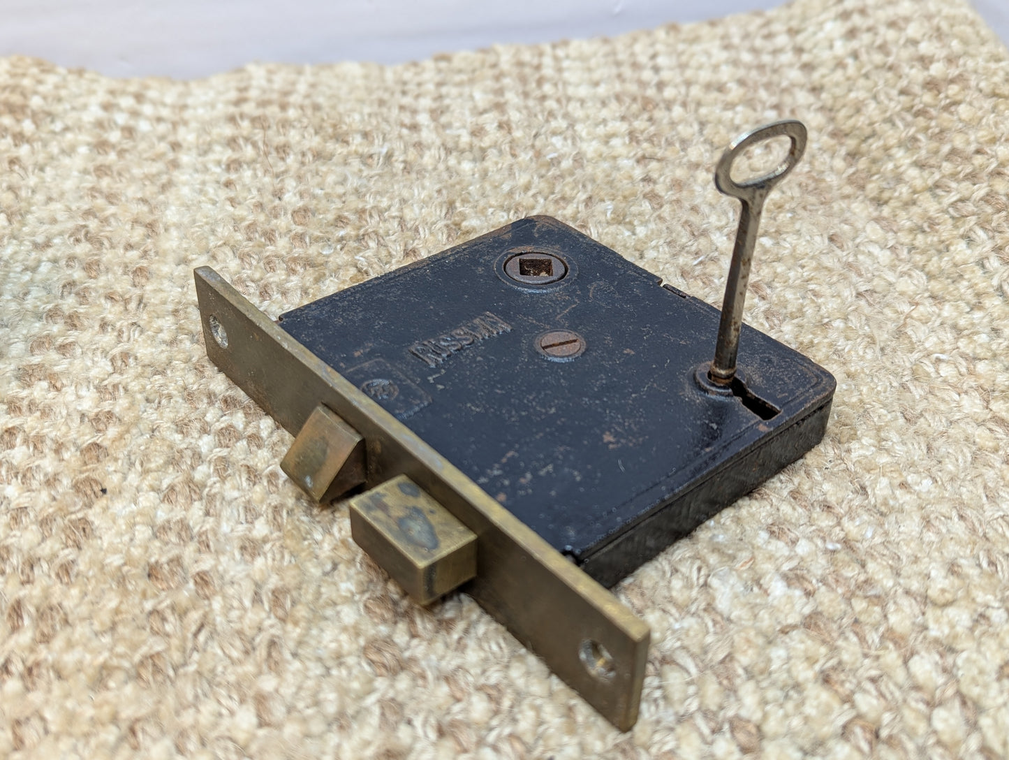 Antique Russwin Interior Mortise Lock #0389, Glass Door Knobs & Brass Door Knob Plates With Key
