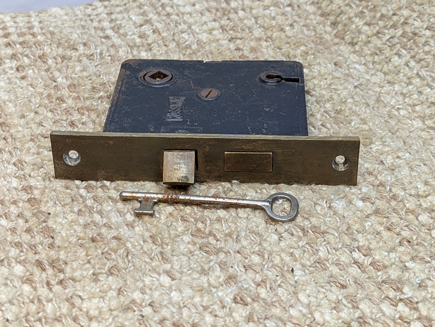 Antique Russwin Interior Mortise Lock #0389, Glass Door Knobs & Brass Door Knob Plates With Key