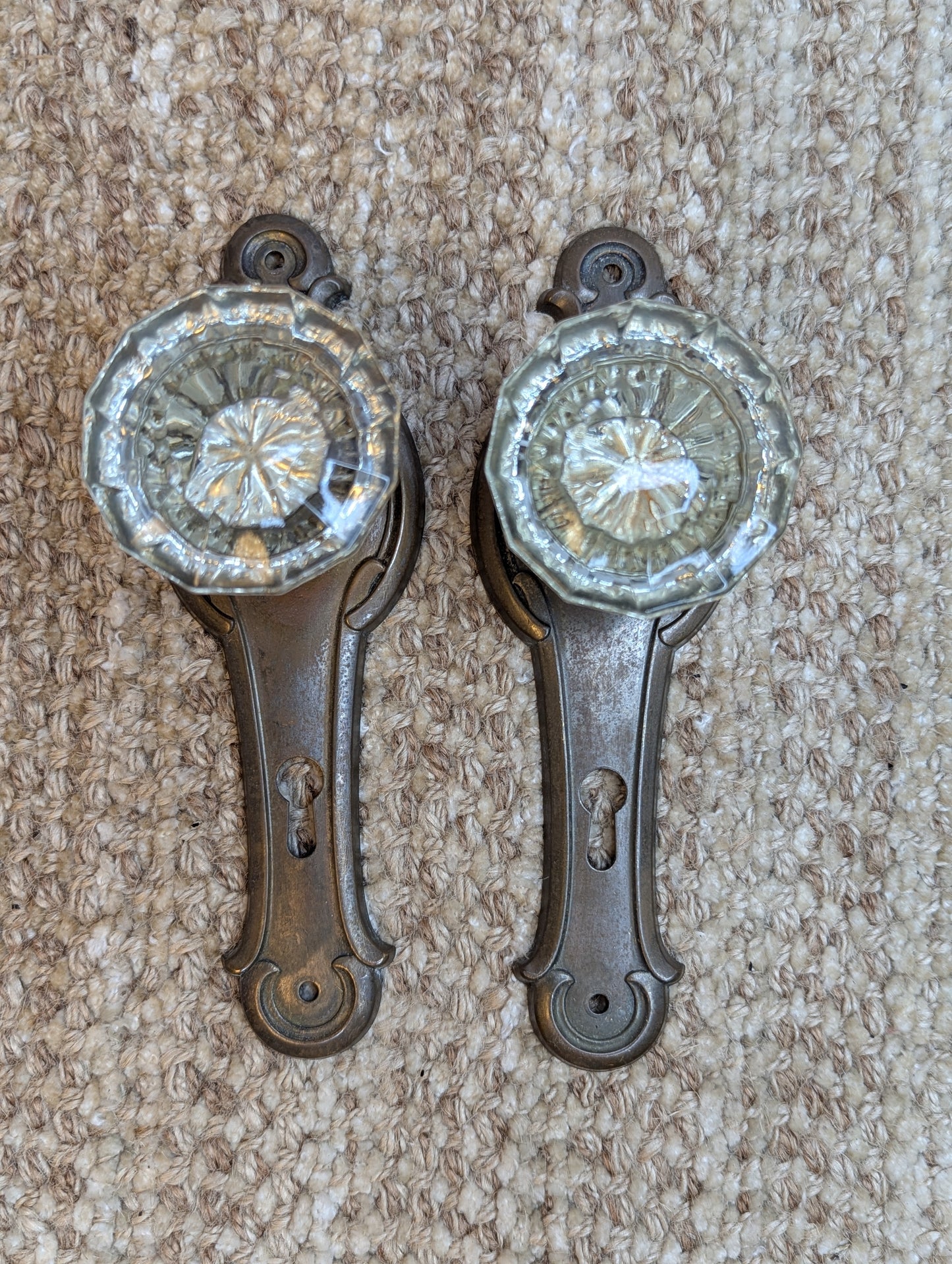 Antique Russwin Interior Mortise Lock #0389, Glass Door Knobs & Brass Door Knob Plates With Key