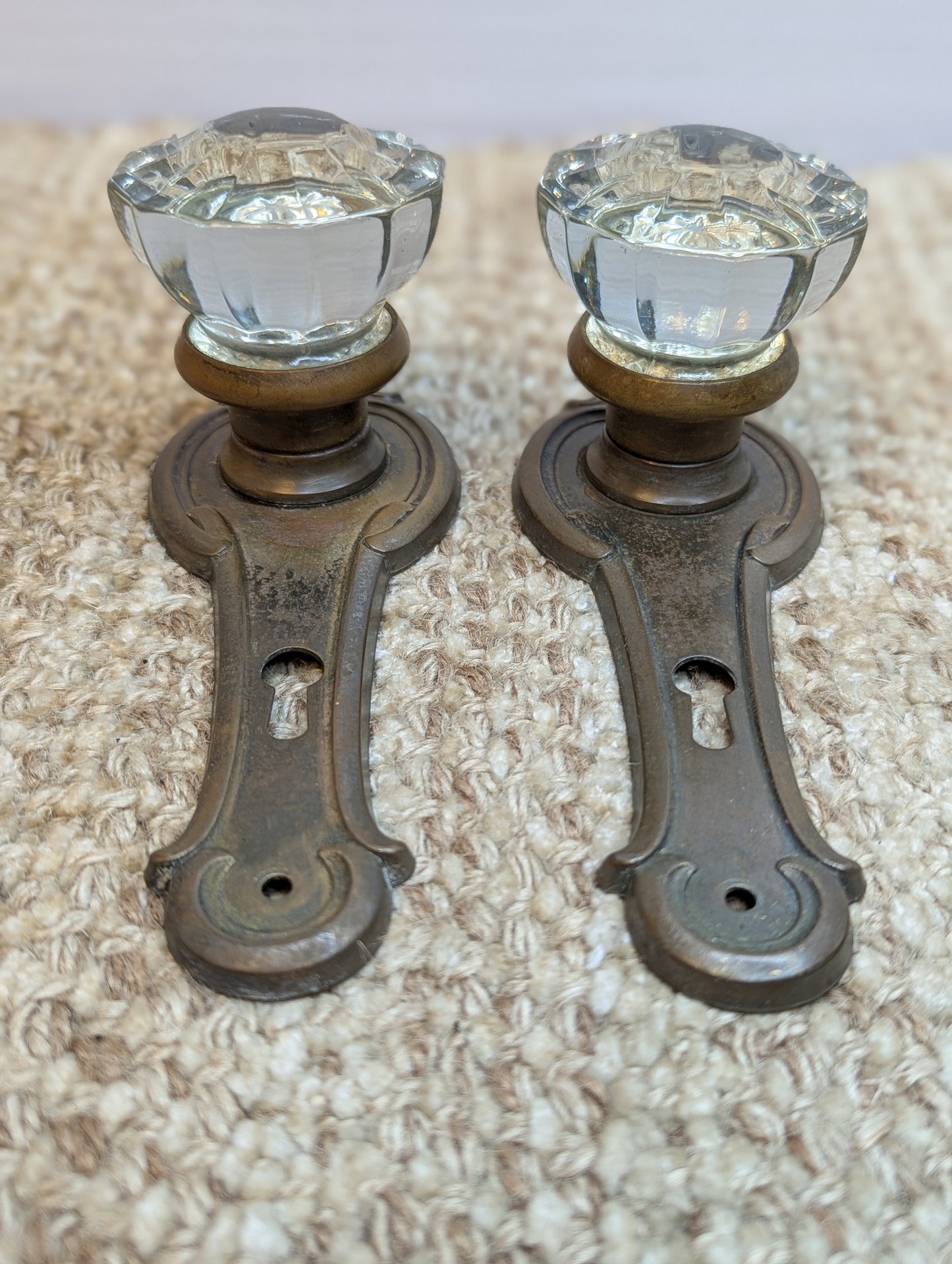 Antique Russwin Interior Mortise Lock #0389, Glass Door Knobs & Brass Door Knob Plates With Key