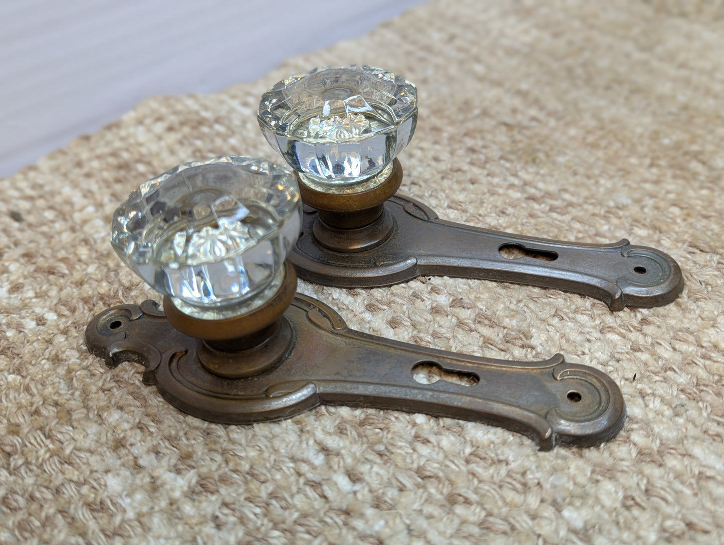 Antique Russwin Interior Mortise Lock #0389, Glass Door Knobs & Brass Door Knob Plates With Key