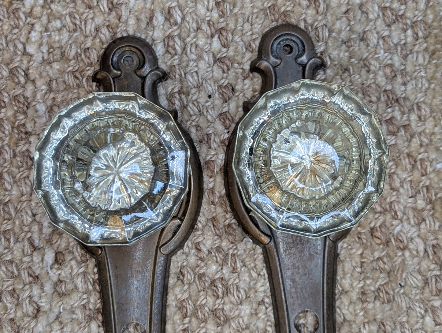 Antique Russwin Interior Mortise Lock #0389, Glass Door Knobs & Brass Door Knob Plates With Key