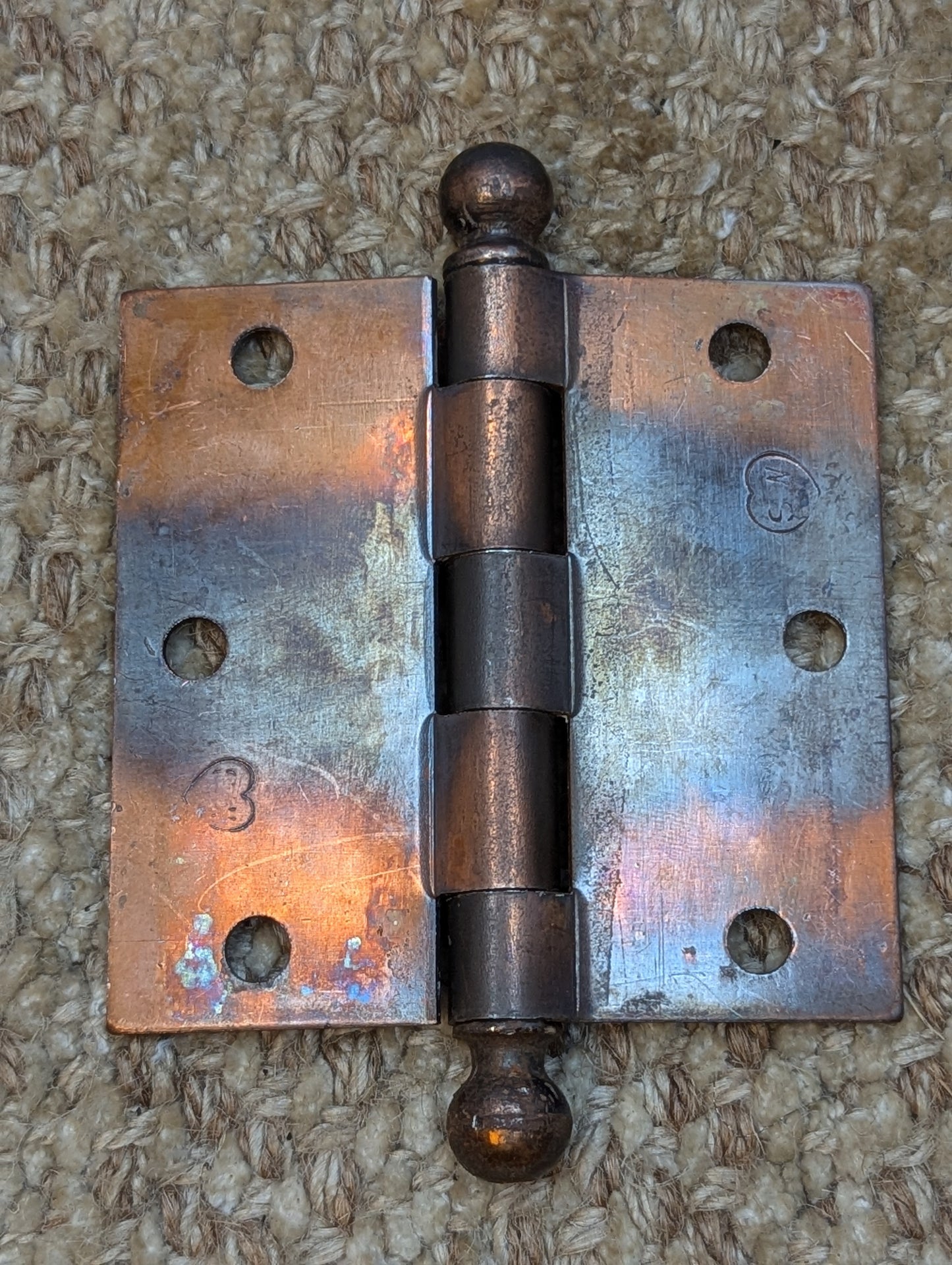 3" x 3" Antique Stanley Ball Tip Door Hinge