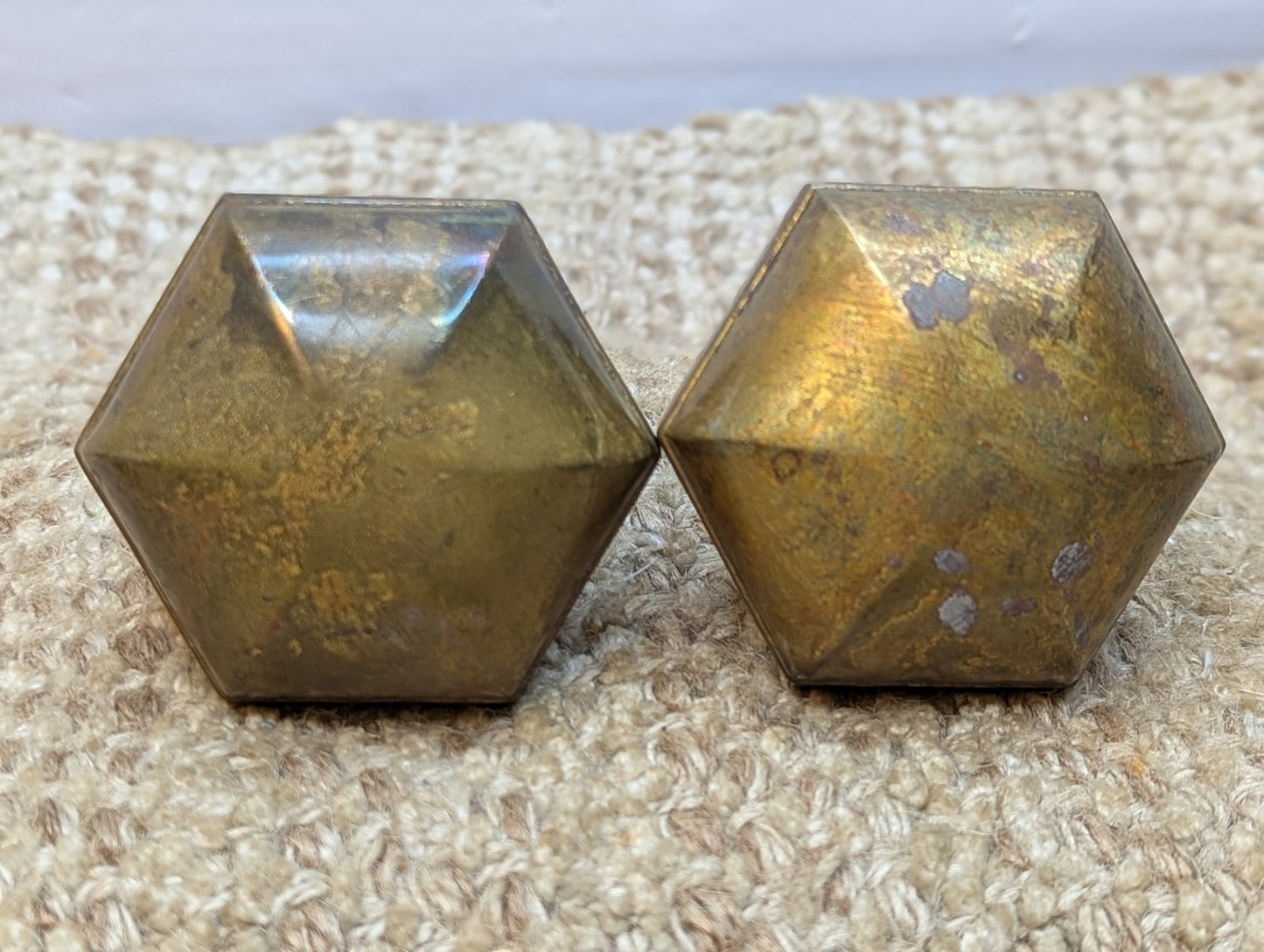 2 1/4" Antique Hexagon Brass Door Knobs Set Door Hardware