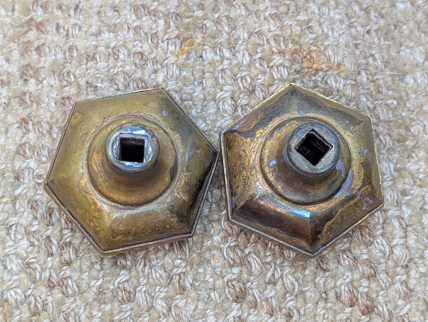 2 1/4" Antique Hexagon Brass Door Knobs Set Door Hardware