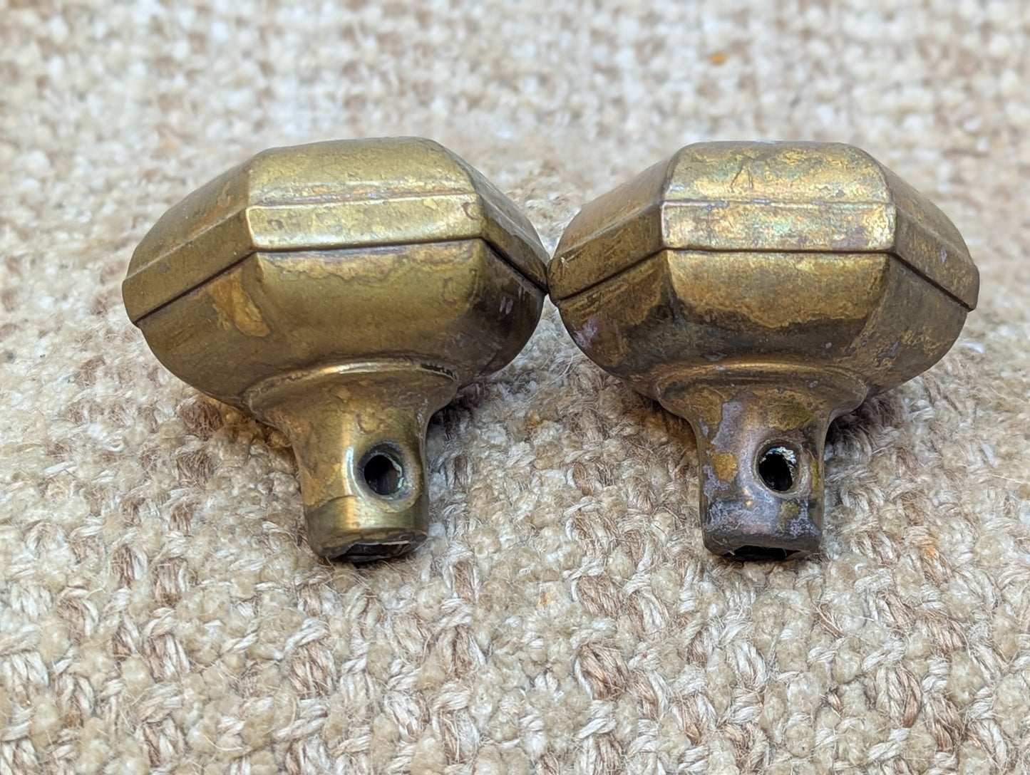 2 1/4" Antique Hexagon Brass Door Knobs Set Door Hardware
