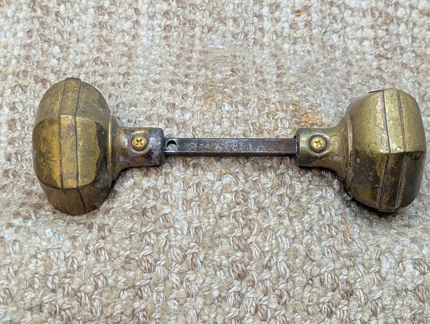 2 1/4" Antique Hexagon Brass Door Knobs Set Door Hardware