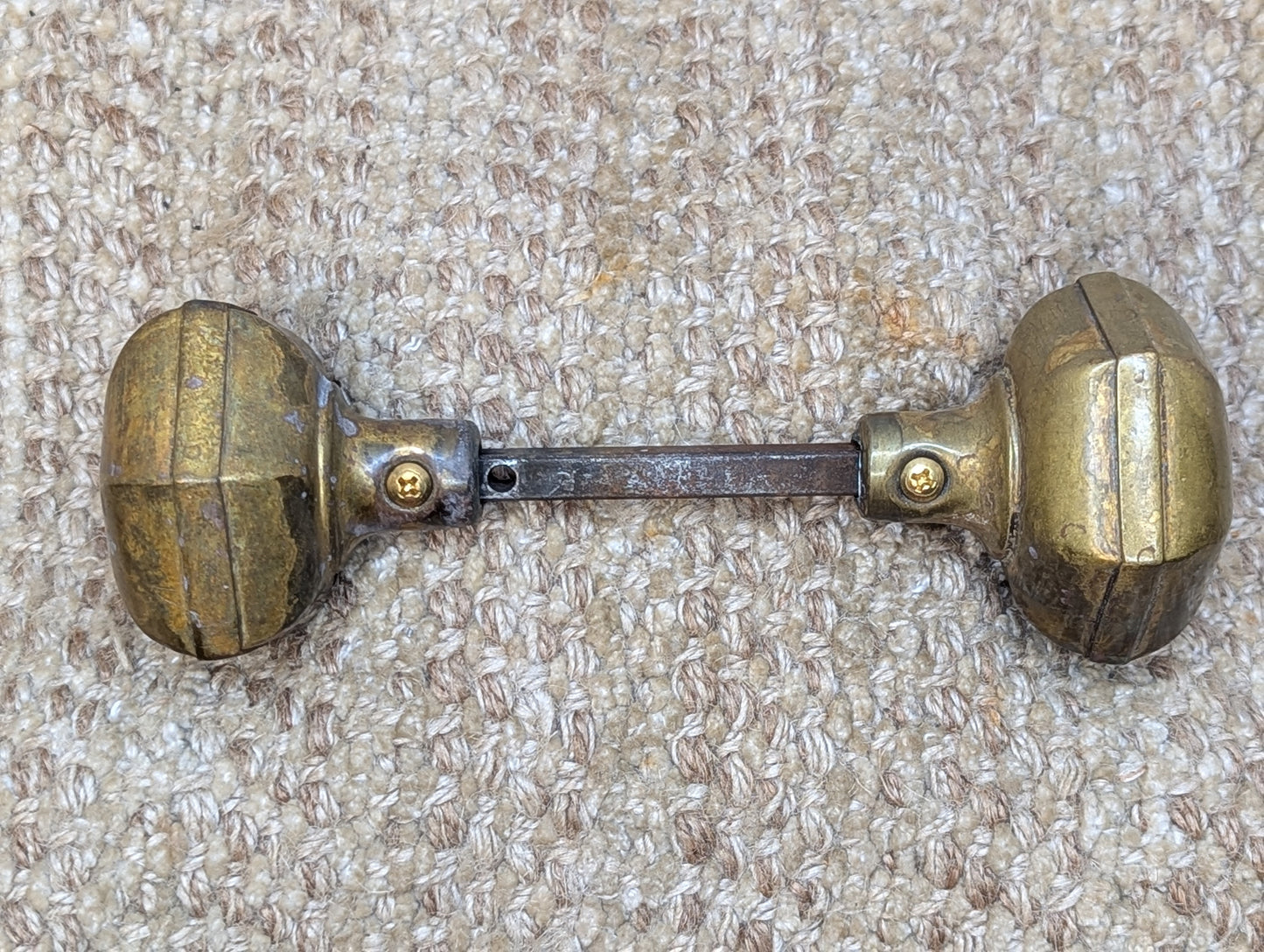 2 1/4" Antique Hexagon Brass Door Knobs Set Door Hardware