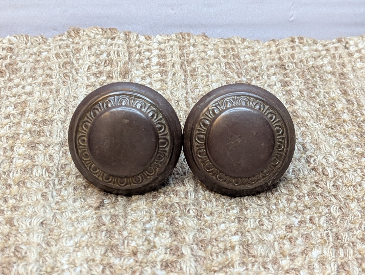 Pair Of 2 1/4" Antique Steel Egg & Dart Door Knobs Door Hardware