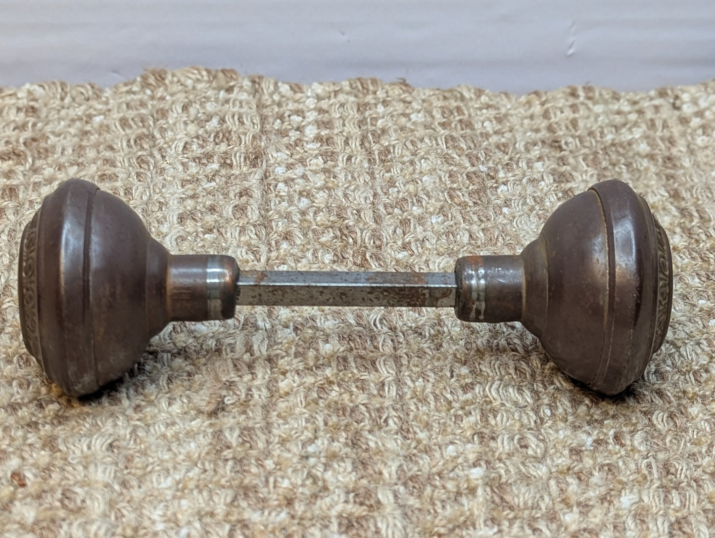 Pair Of 2 1/4" Antique Steel Egg & Dart Door Knobs Door Hardware