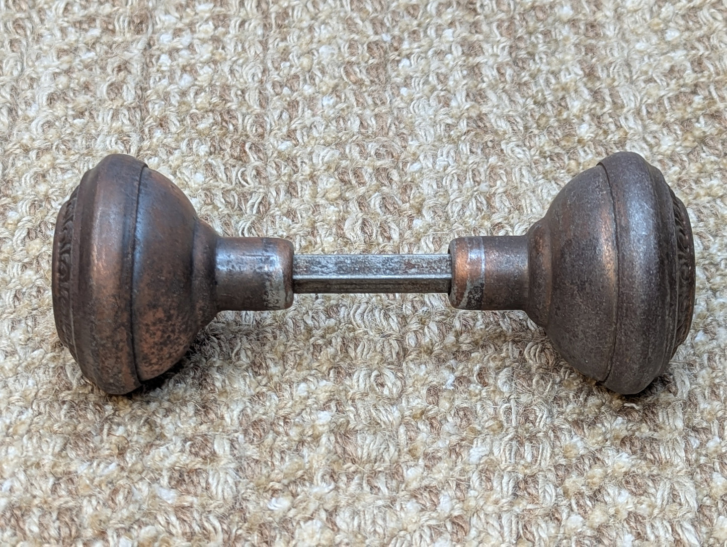 Pair Of 2 1/4" Antique Steel Egg & Dart Door Knobs Door Hardware