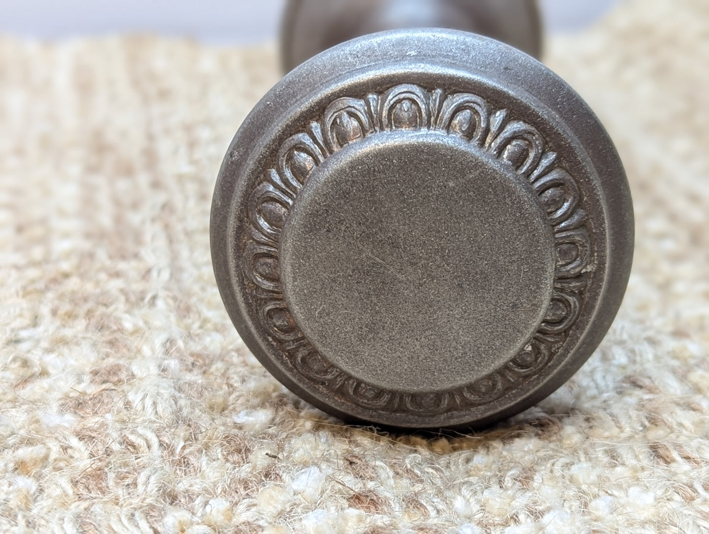 Pair Of 2 1/4" Antique Steel Egg & Dart Door Knobs Door Hardware