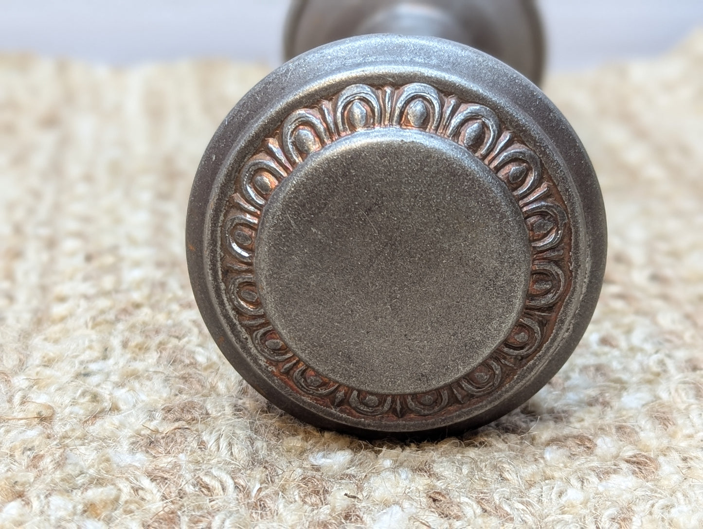 Pair Of 2 1/4" Antique Steel Egg & Dart Door Knobs Door Hardware