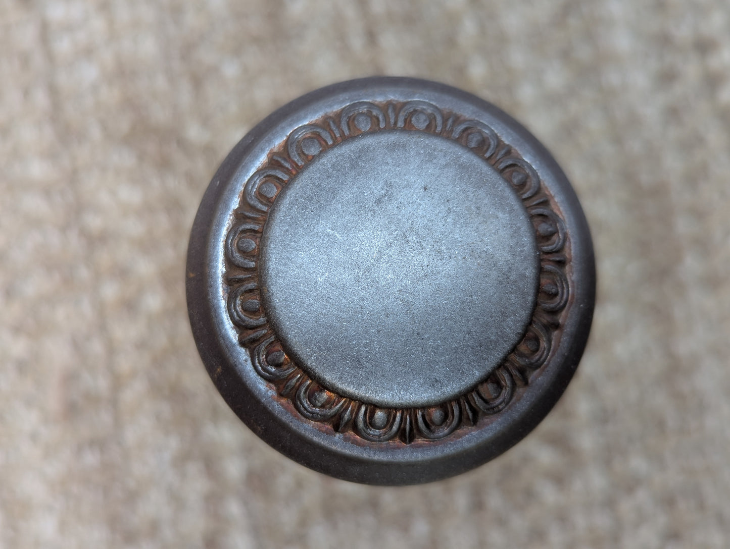 Pair Of 2 1/4" Antique Steel Egg & Dart Door Knobs Door Hardware