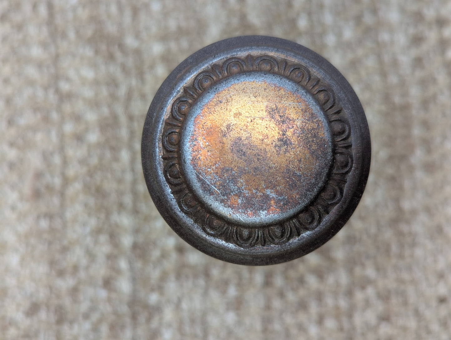 Pair Of 2 1/4" Antique Steel Egg & Dart Door Knobs Door Hardware