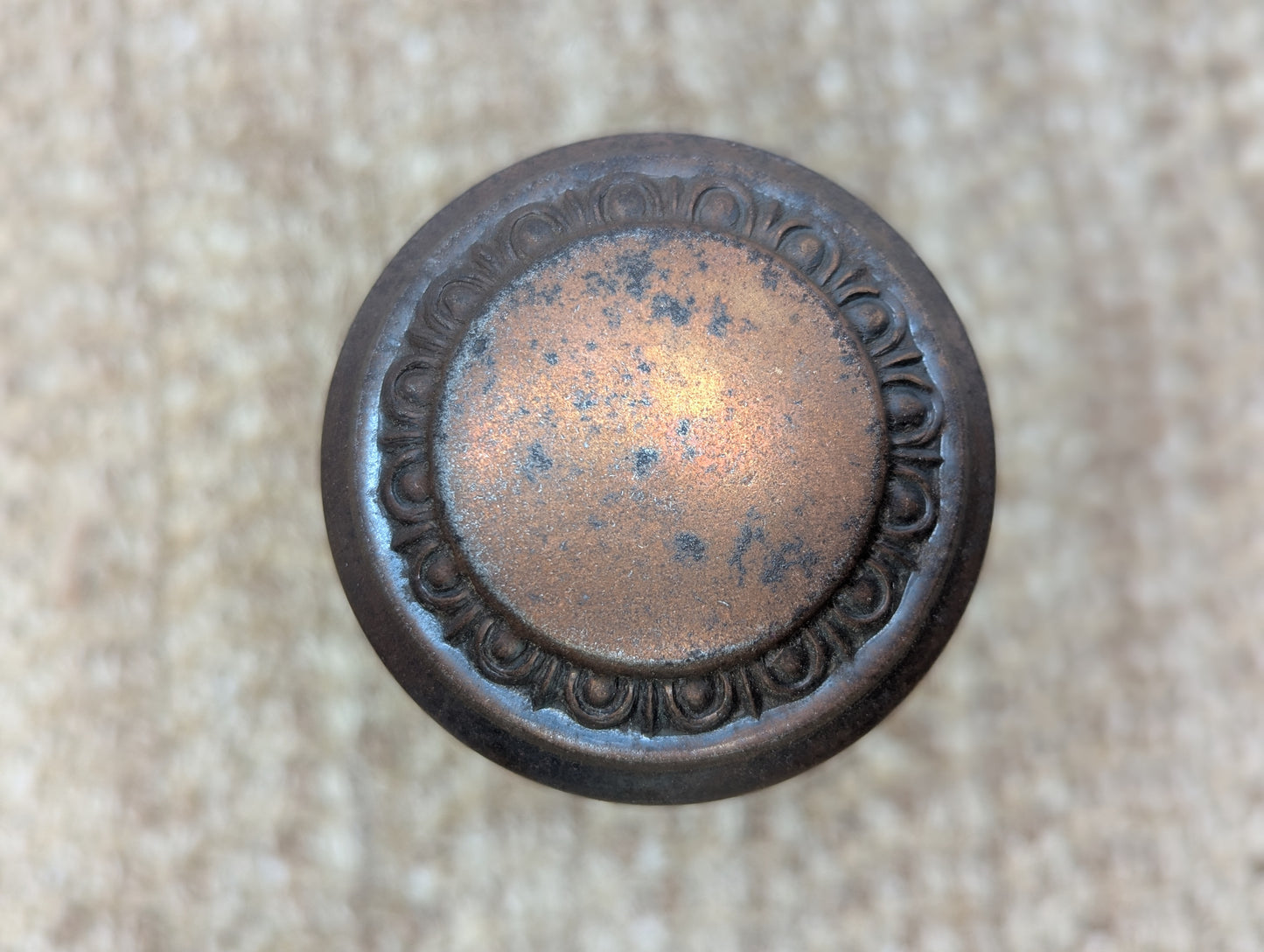 Pair Of 2 1/4" Antique Steel Egg & Dart Door Knobs Door Hardware
