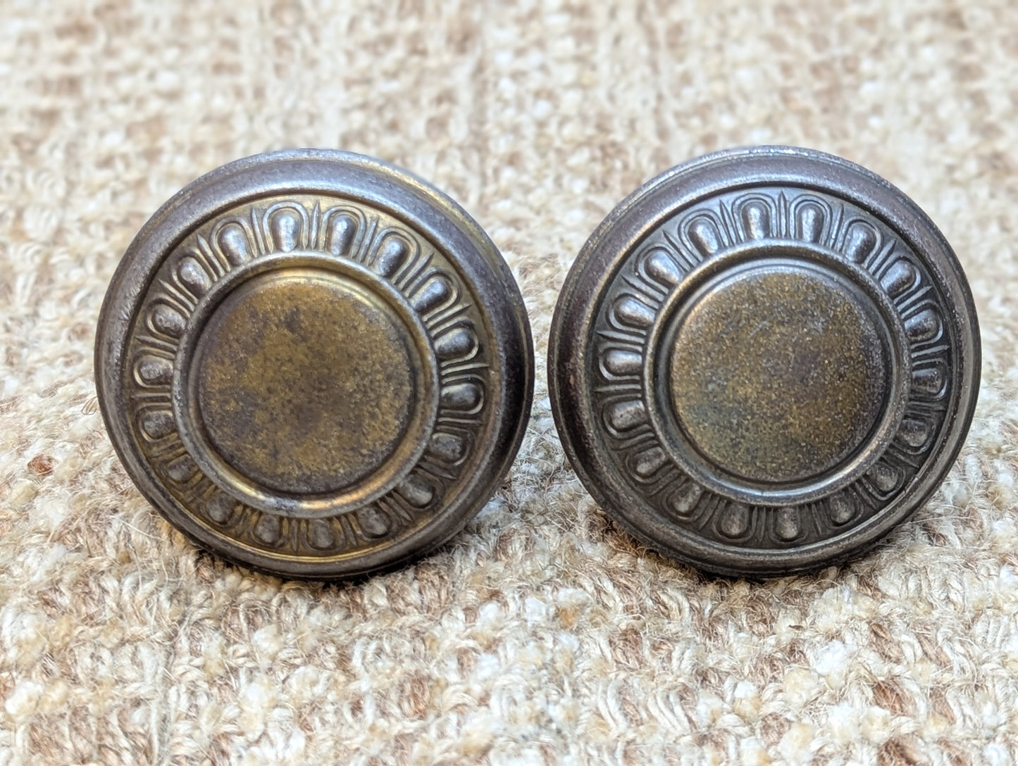 Pair Of 2 1/4" Antique Steel Egg & Dart Door Knobs Door Hardware
