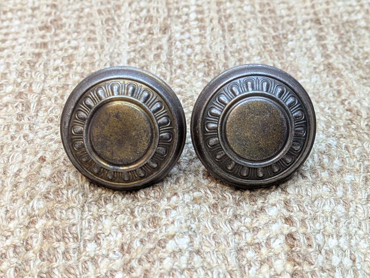 Pair Of 2 1/4" Antique Steel Egg & Dart Door Knobs Door Hardware