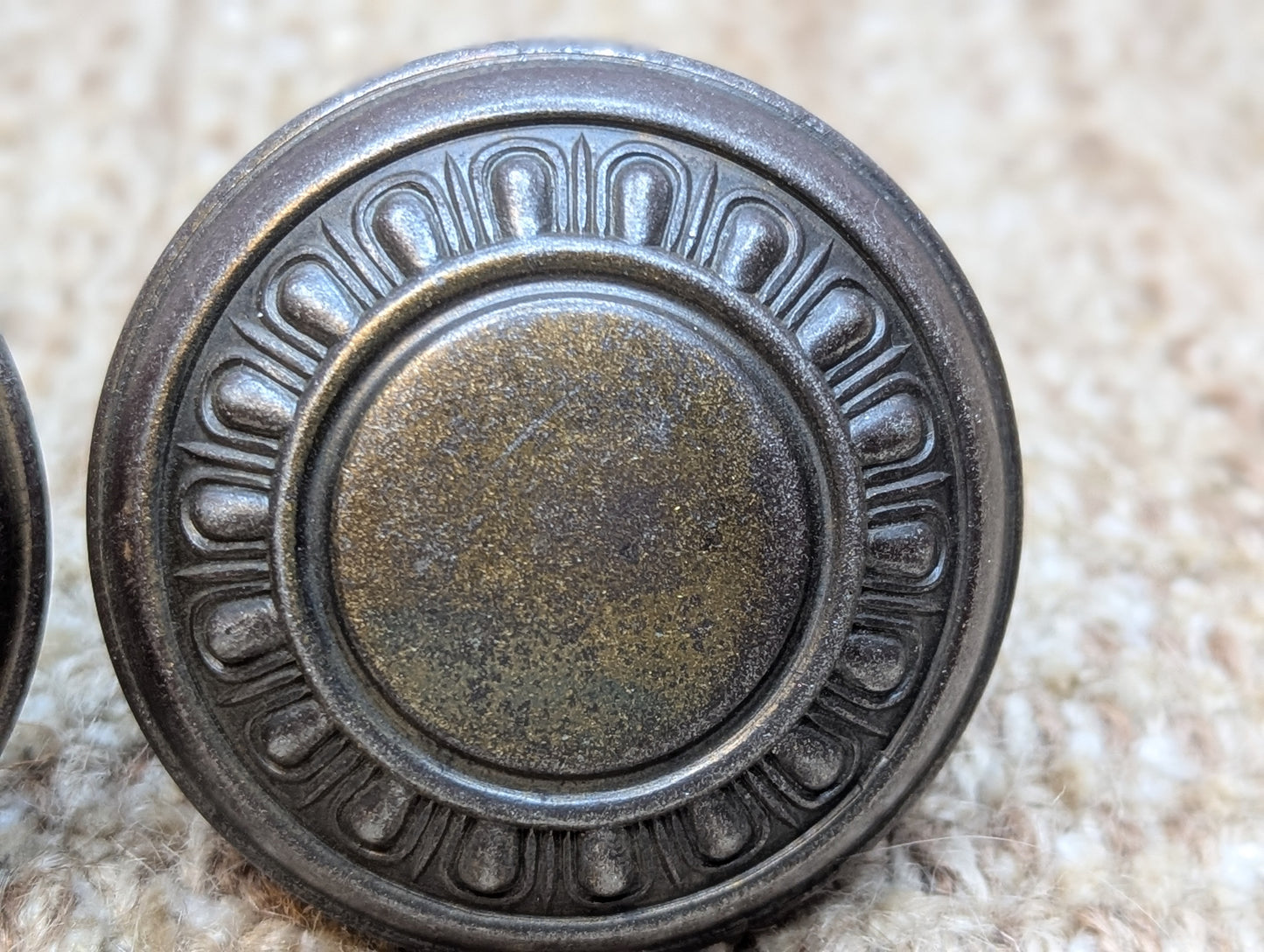 Pair Of 2 1/4" Antique Steel Egg & Dart Door Knobs Door Hardware