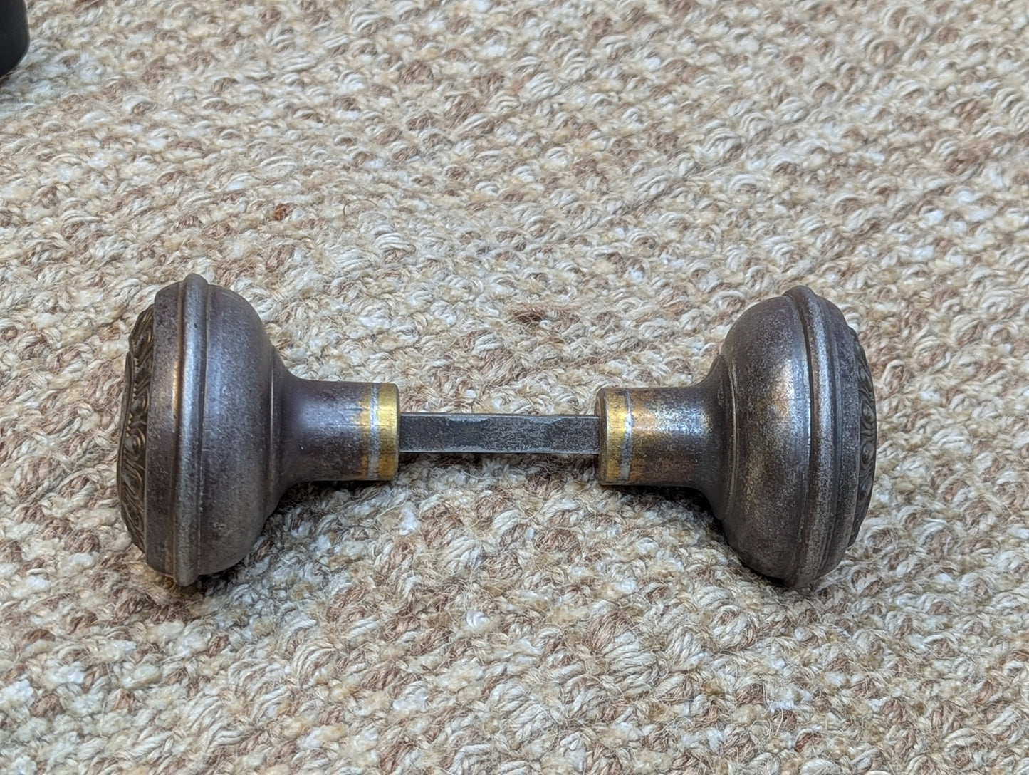Pair Of 2 1/4" Antique Steel Egg & Dart Door Knobs Door Hardware