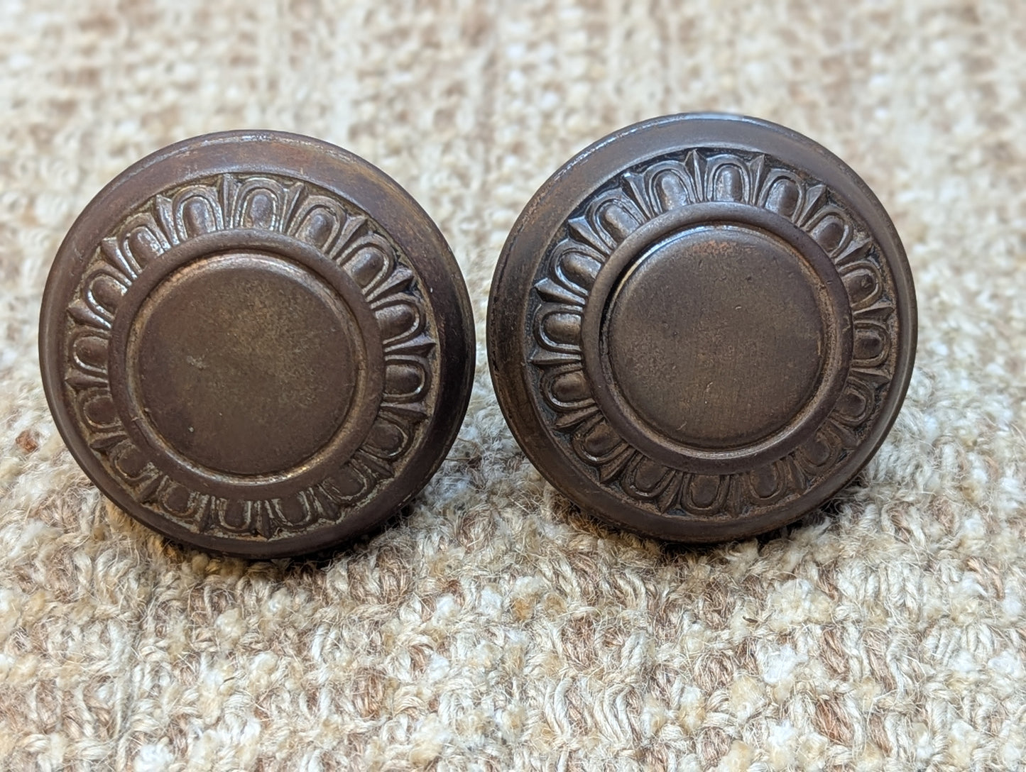 Pair Of 2 1/4" Antique Steel Egg & Dart Door Knobs Door Hardware