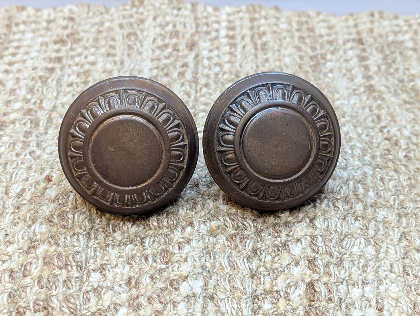 Pair Of 2 1/4" Antique Steel Egg & Dart Door Knobs Door Hardware