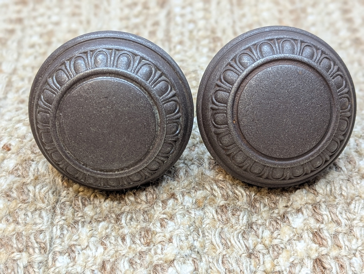 Pair Of 2 1/4" Antique Steel Egg & Dart Door Knobs Door Hardware
