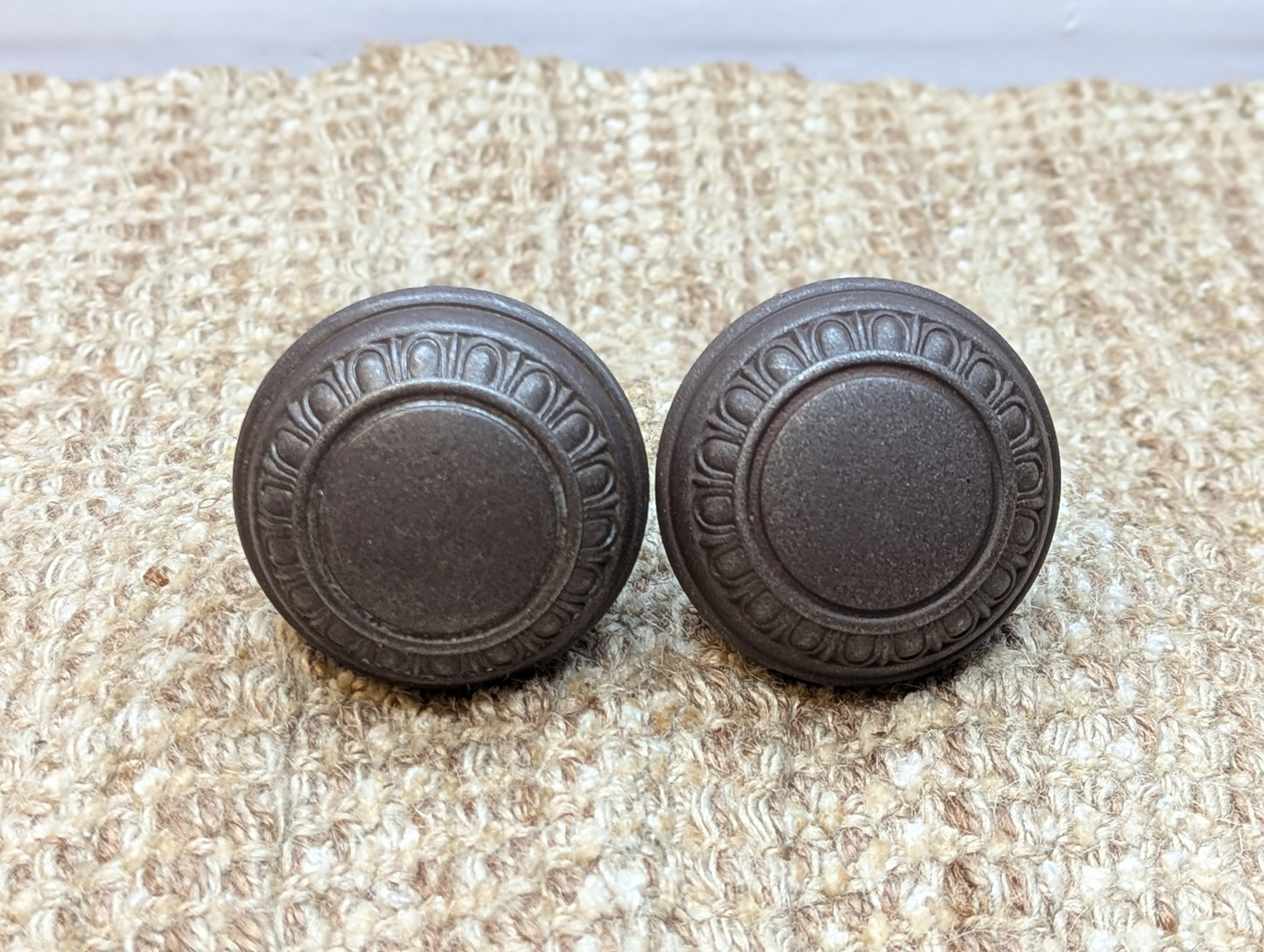 Pair Of 2 1/4" Antique Steel Egg & Dart Door Knobs Door Hardware
