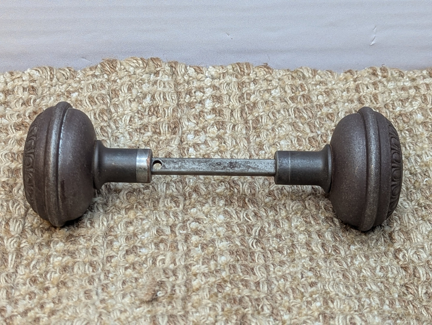 Pair Of 2 1/4" Antique Steel Egg & Dart Door Knobs Door Hardware