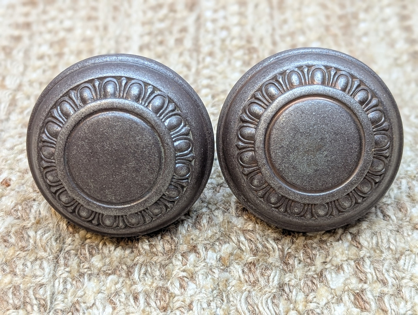 Pair Of 2 1/4" Antique Steel Egg & Dart Door Knobs Door Hardware