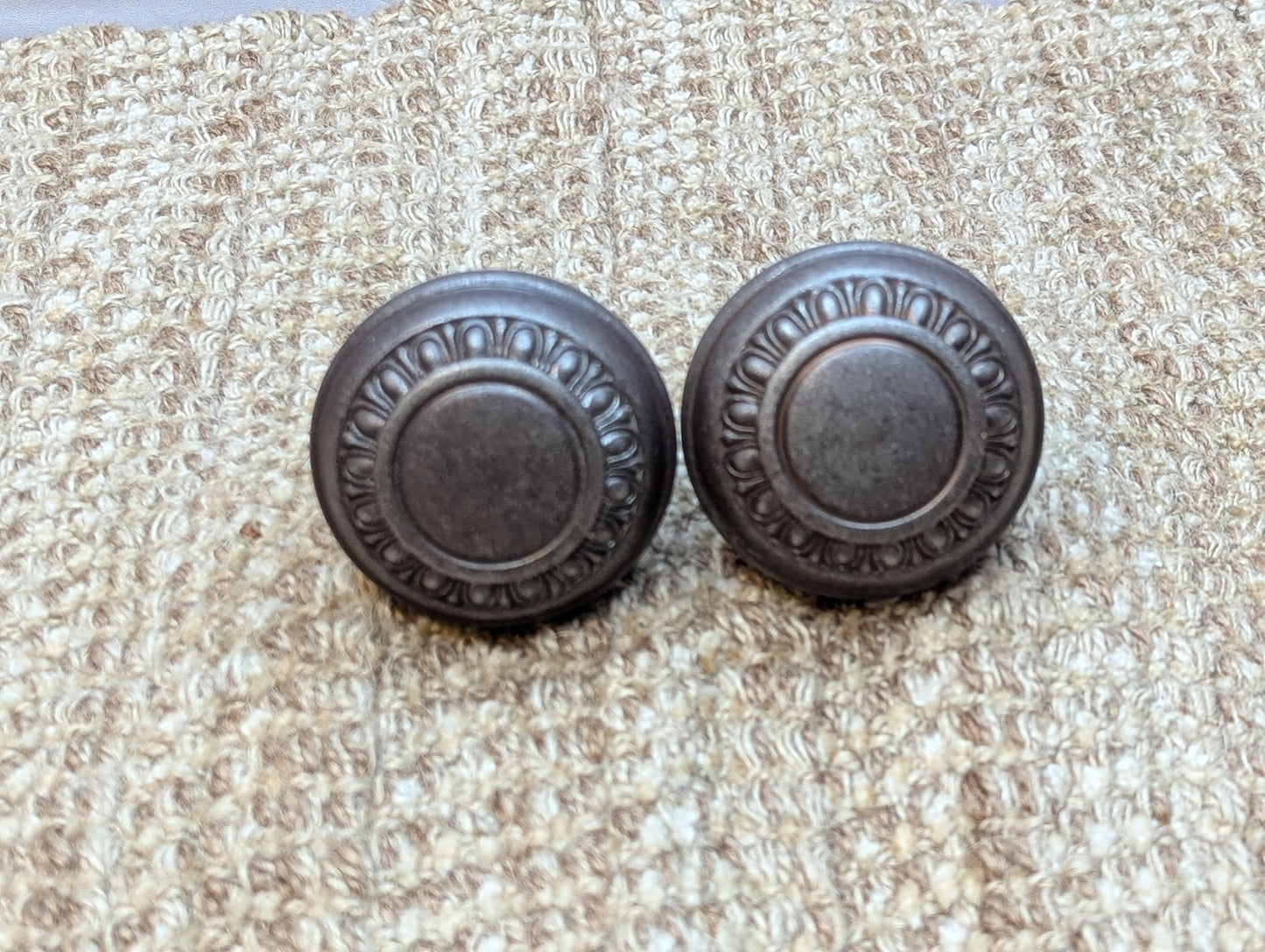Pair Of 2 1/4" Antique Steel Egg & Dart Door Knobs Door Hardware
