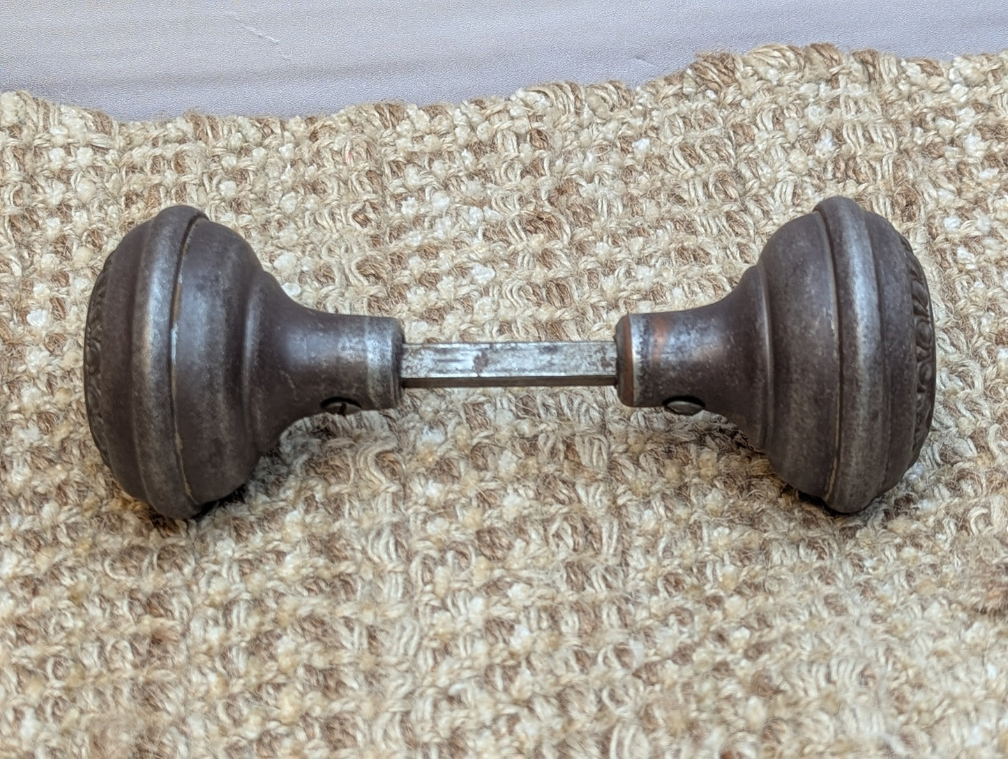Pair Of 2 1/4" Antique Steel Egg & Dart Door Knobs Door Hardware
