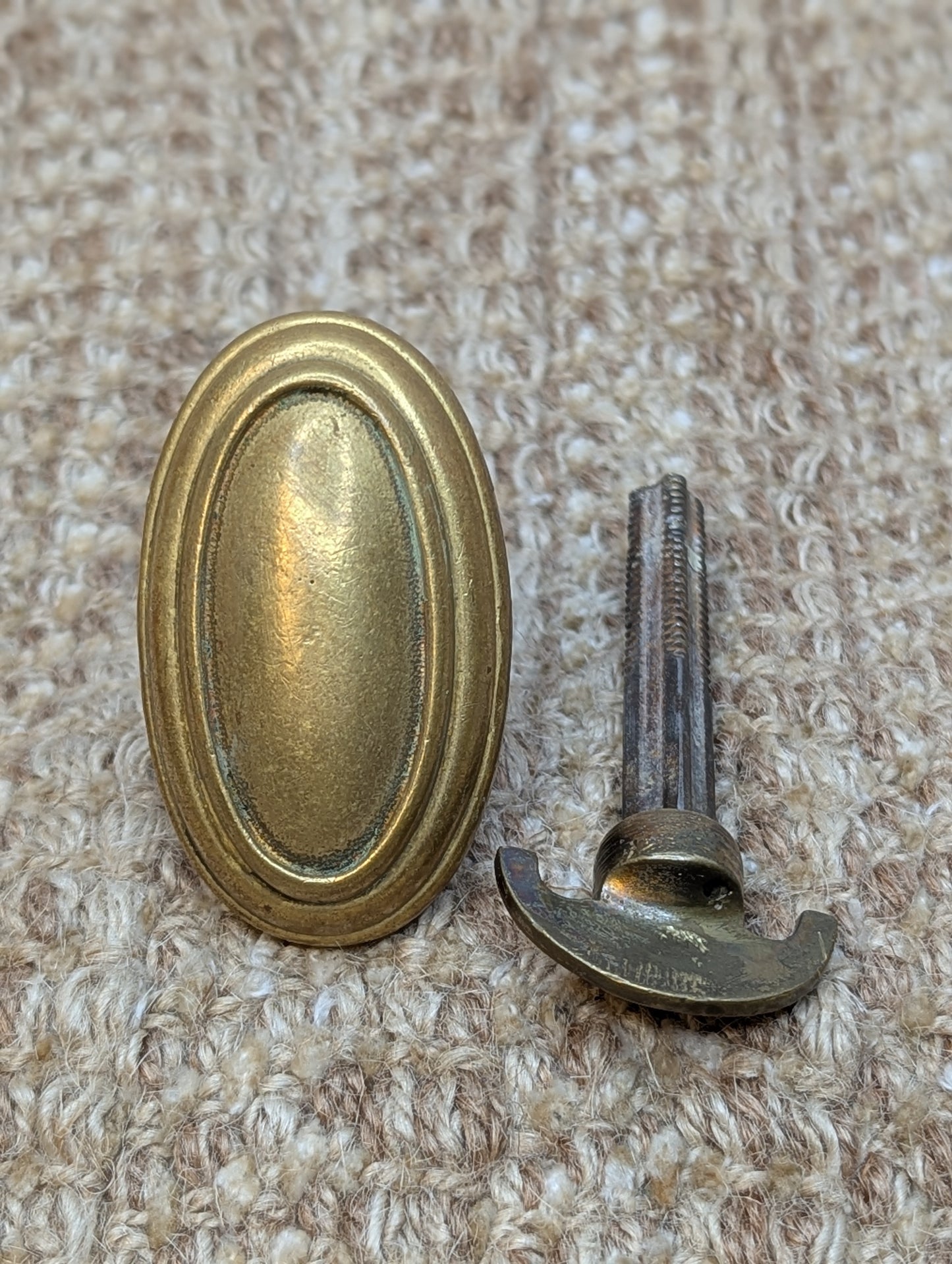 1 1/2" x 2 3/8" Antique Oval Brass Door Knob With Thumb Turn Door Hardware