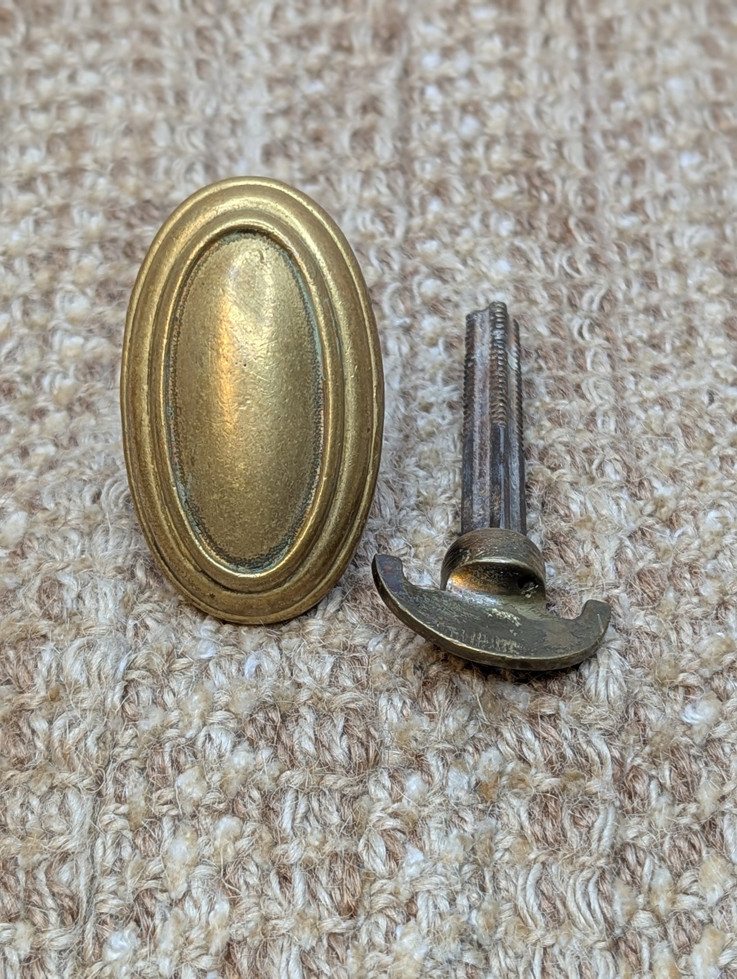 1 1/2" x 2 3/8" Antique Oval Brass Door Knob With Thumb Turn Door Hardware