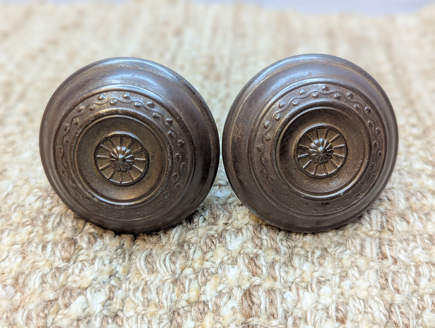 2 1/4" Antique Russell & Erwin Steel Door Knob Set Door Hardware Circa 1909