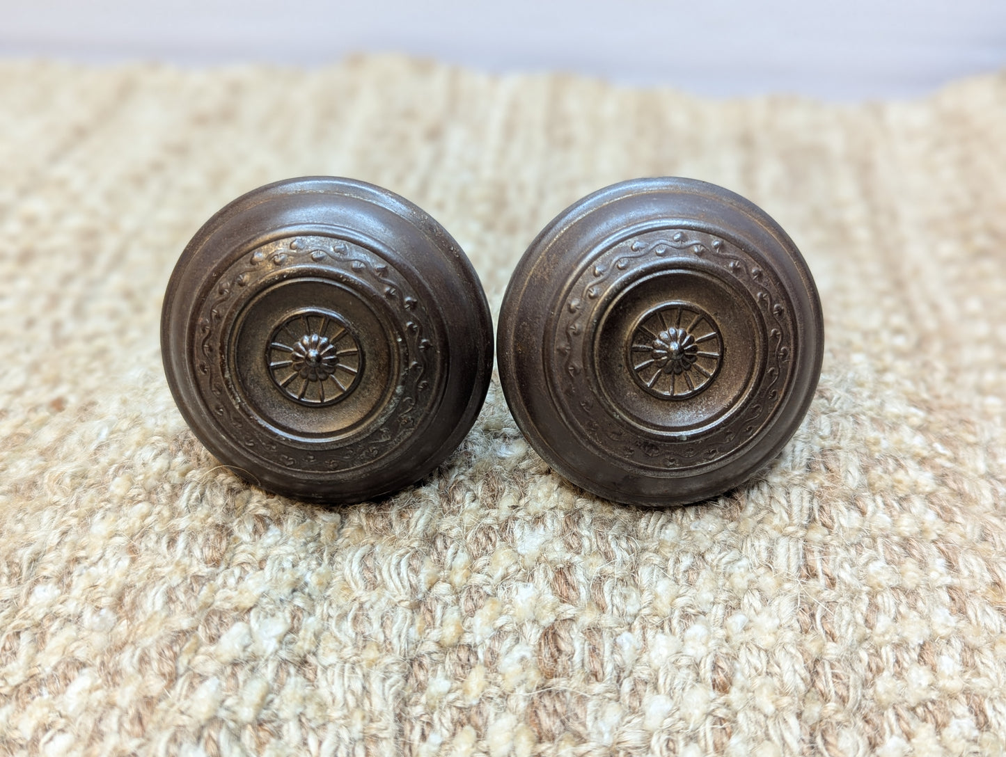 2 1/4" Antique Russell & Erwin Steel Door Knob Set Door Hardware Circa 1909