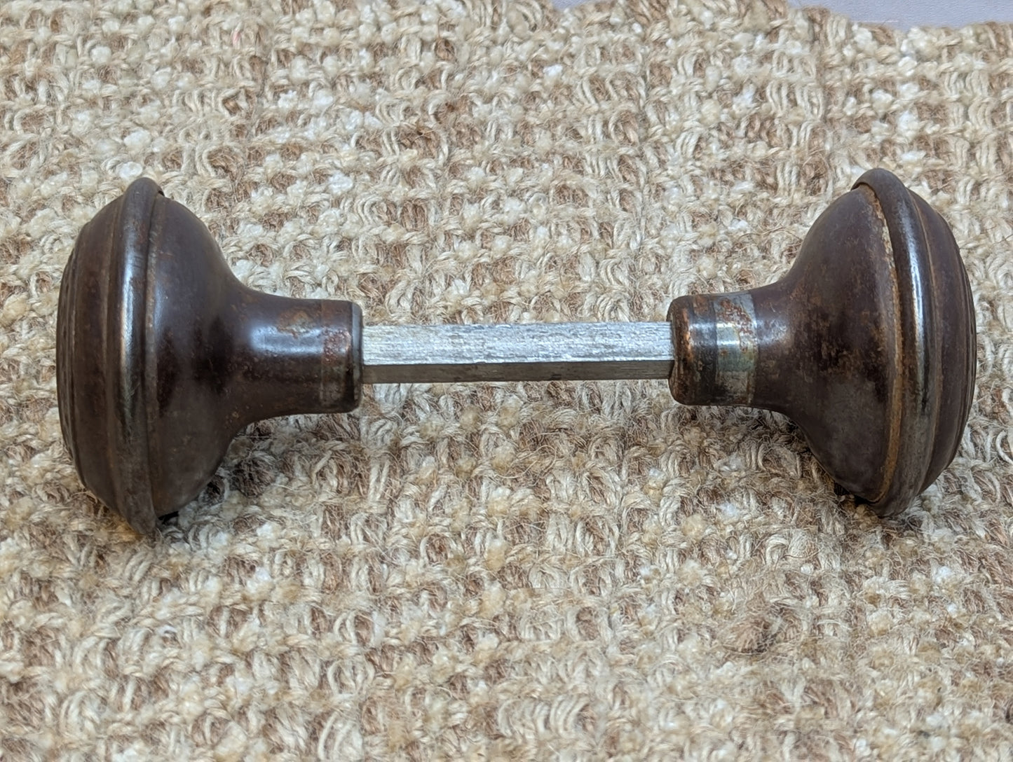 2 1/4" Antique Russell & Erwin Steel Door Knob Set Door Hardware Circa 1909
