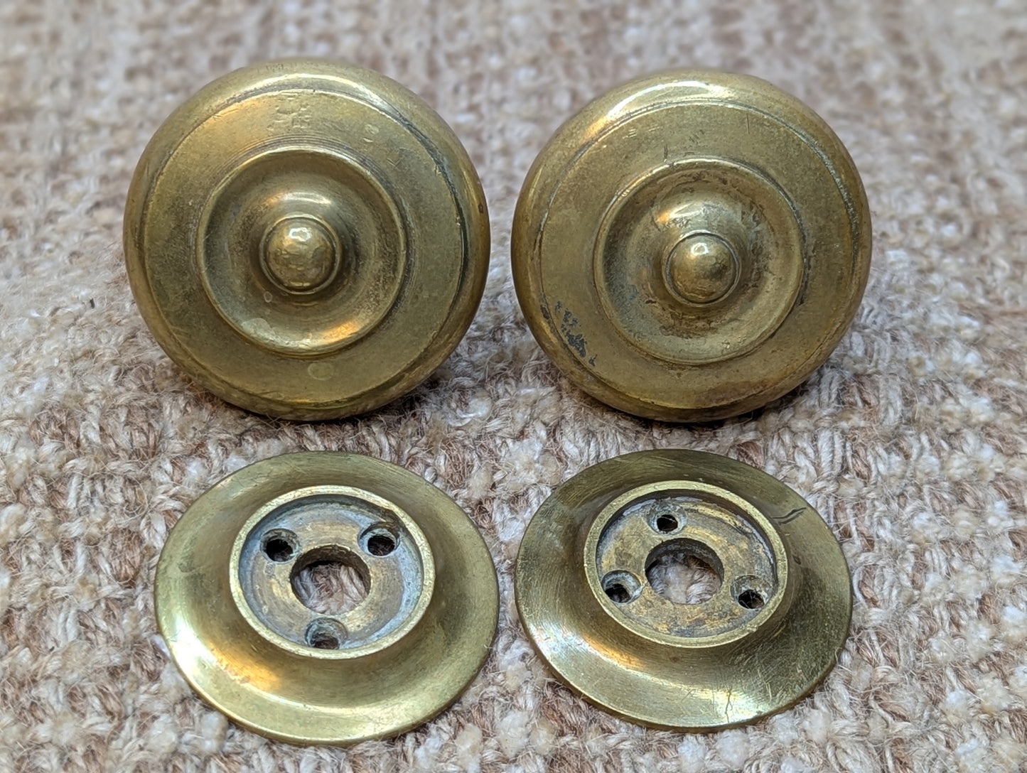 2 1/4" Vintage Reproduction Brass Door Knobs & Rosettes Set Door Hardware