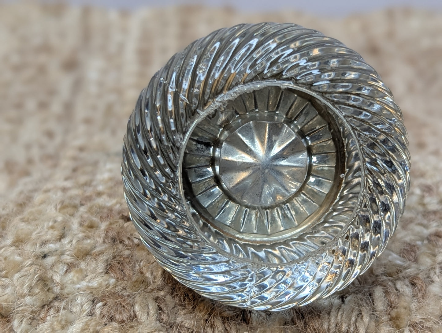2 1/4" Antique Russell & Erwin Brass Door Knob Circa 1926 and Spiral Glass Door Knob