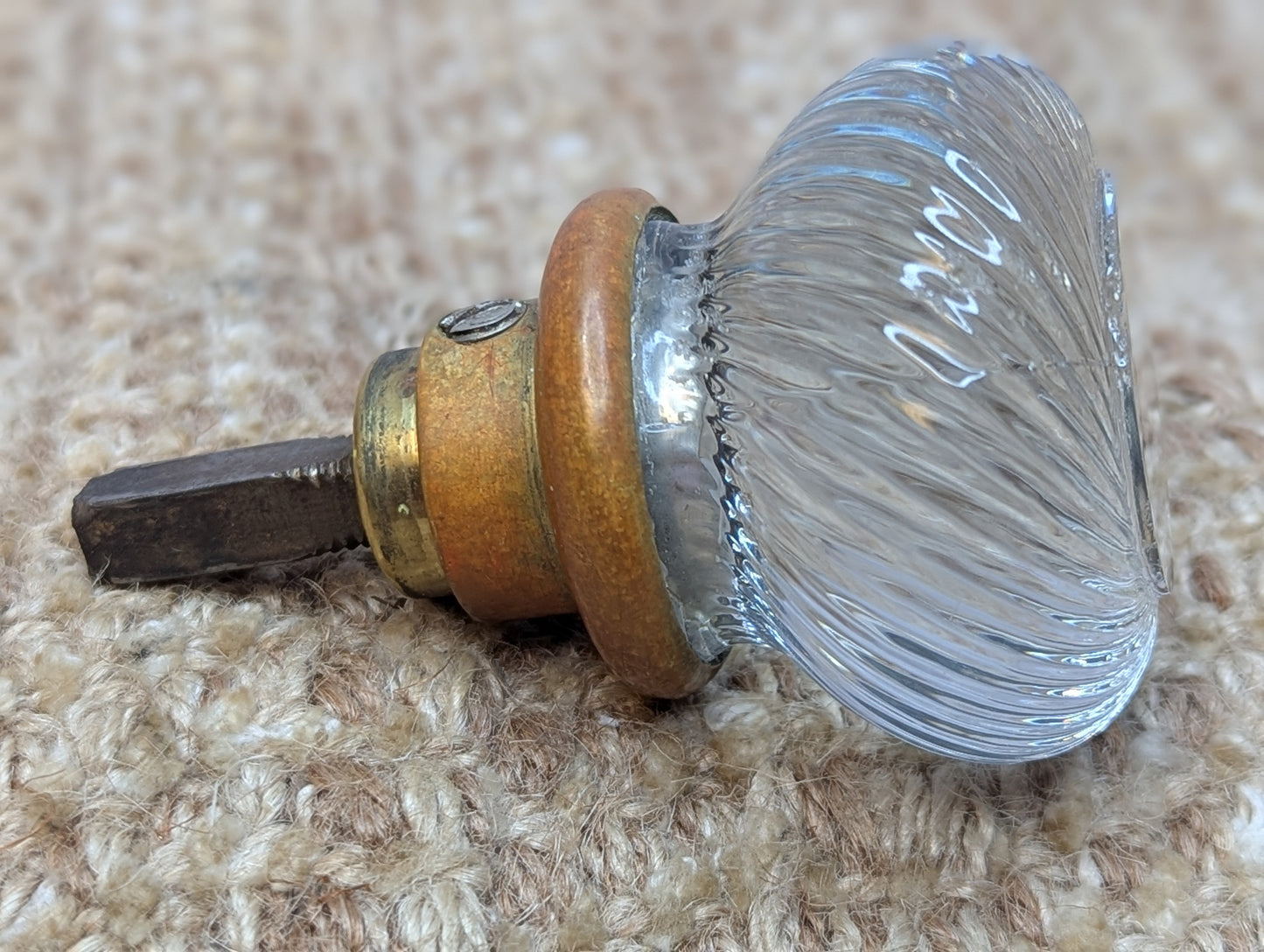 2 1/4" Antique Russell & Erwin Brass Door Knob Circa 1926 and Spiral Glass Door Knob