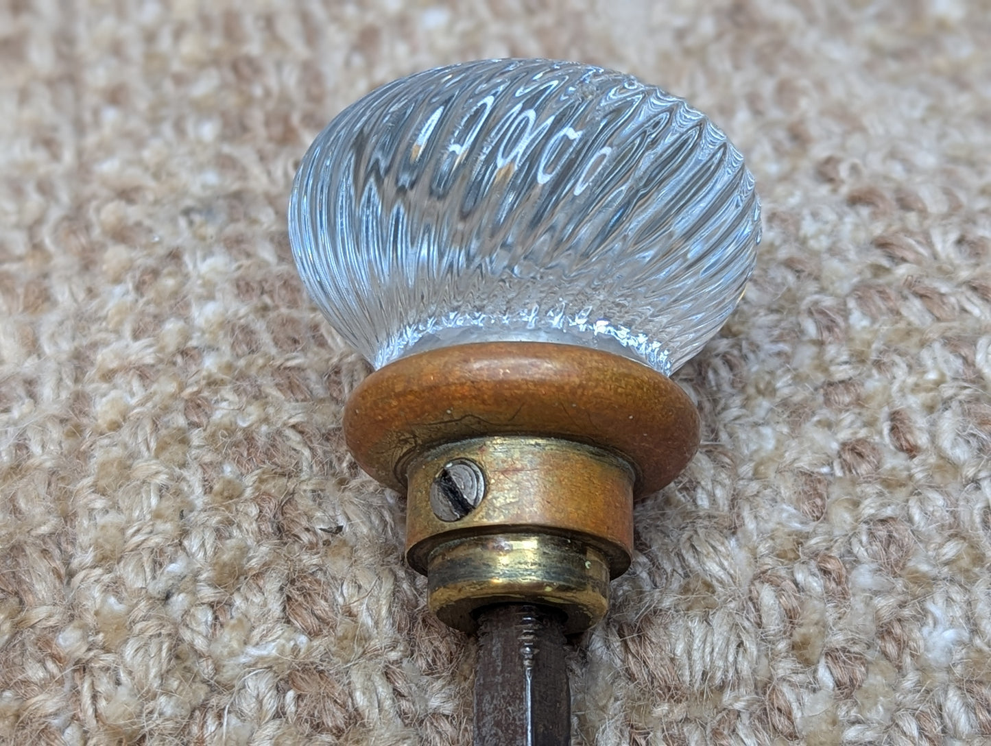 2 1/4" Antique Russell & Erwin Brass Door Knob Circa 1926 and Spiral Glass Door Knob