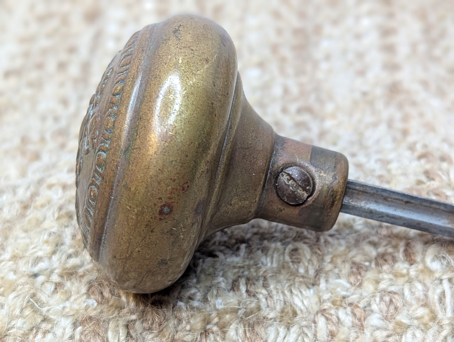 2 1/4" Antique Reading "Creston" Brass Door Knob Circa 1900 and Octagon Glass Door Knob