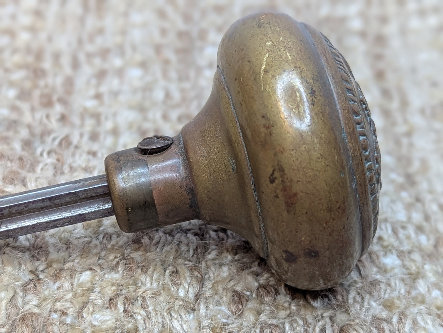 2 1/4" Antique Reading "Creston" Brass Door Knob Circa 1900 and Octagon Glass Door Knob