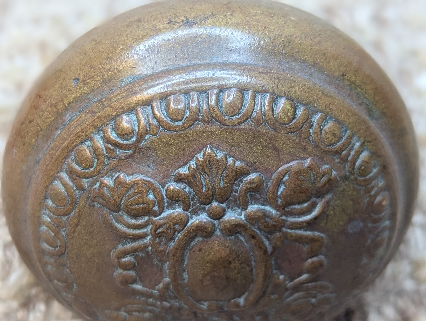 2 1/4" Antique Reading "Creston" Brass Door Knob Circa 1900 and Octagon Glass Door Knob